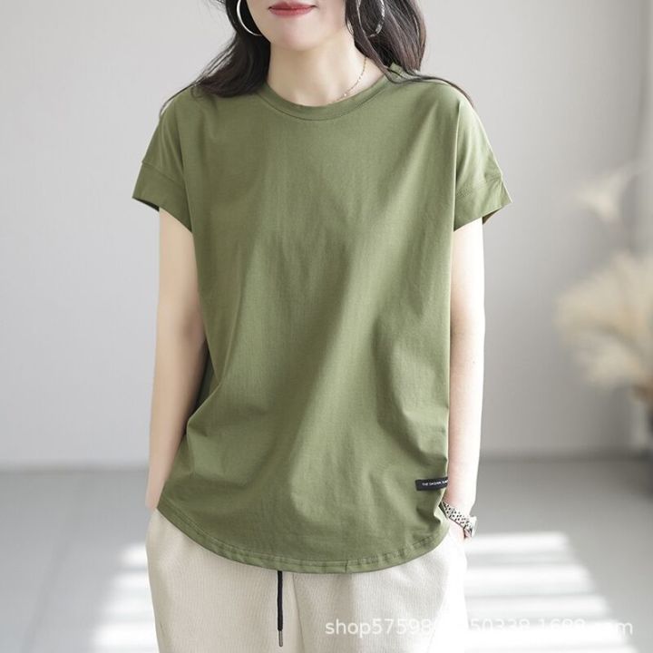 Casual Labeling Retro Short SleeveTT-shirt Women's Loose Slimming Temperament Youthful-Looking Hollow Bottoming Shirt Spring and Summer Top Women's