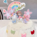 Birthday Cake Decoration Unicorn Girl Doll Decoration Pink Rainbow Five Pointed Star Plug In. 