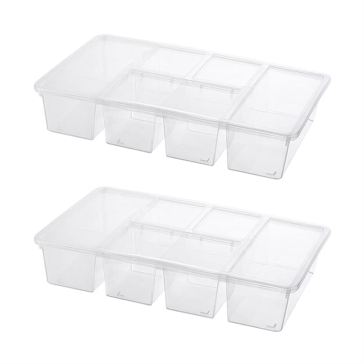 2 Pack Divided Vegetable Trays with Lids, Compartment Refrigerator Snack Boxes, Transparent Refrigerator Storage Boxes