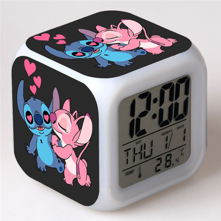 Stich Clocks Disney Stitch Alarm Clocks Night Light Color Change 7 Led Desk Home ...