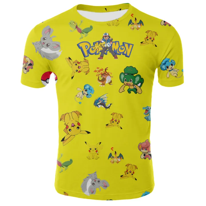 New%20style%20fashion%20short-sleeved%20anime%20Pokemon%20Pikachu%20floral%20print%20T-shirt%20summer%20round%20neck%20casual%20loose%20kids%20size%20shirt%203-14t%20-%20Image%203