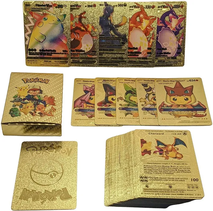 pokemon%20cards%20golden%2011-110PCS%20Pokemon%20Gold%20Pikachu%20Cards%20Box%20Spanish/English/French%20Foil%20Gold%20Silve%20Cards%20Metalicas%20Charizard%20Vmax%20Gx%20Game%20CardParty%20Games%20Crafts%20-%20Image%202