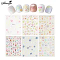 Monja 5D Nail Stickers Cute Embossed Flowers Reliefs Adhesive Decals Floral Leaf Pattern Gel Polish DIY Nail Art Decoration Tool. 