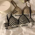 New American High School Student Girl Push up and Anti-Sagging Bra Stripe Lingerie Set. 