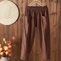 【2024】 Women's Harem Pants Summer Cotton Linen Capri Pants Breathable Ankle-Length Trousers Casual Retro Loose Mom Pant Solid Pockets. 