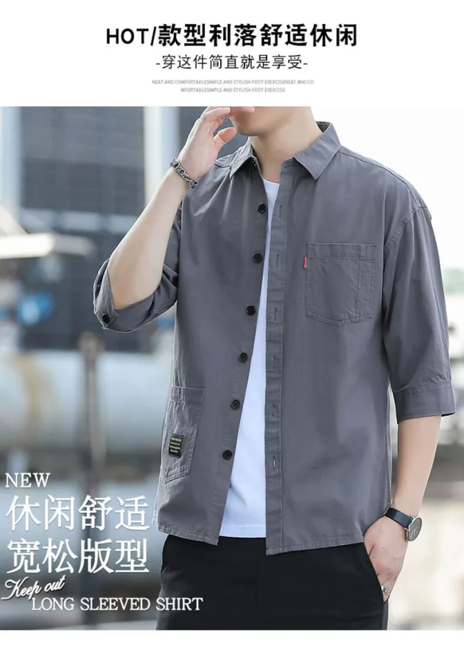 Summer High-End Trendy Versatile 3/4 Sleeve Shirt Men Work