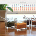 4 Pcs Crystal Seasoning Box with Spoons and Tray Acrylic Spice Container Plastic Spice Jar Set Spice Storage 4 Compartment Spice Jars with Cover and Spoon and tray for Kitchen. 