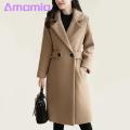 Autumn Women Coat Stylish Fall Winter Women's Overcoat Trendy Solid Color Turn-down Collar Long Sleeve Cardigan with Belted Button Closure Mid Length Loose Lady Coat Perfect for Southeast Asian. 