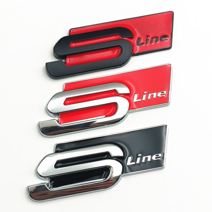 3D Big Metal Black Sline Logo S Line Emblem Car Badge For Audi A1 A3 A4 A5 A6 Q2 Q5 Q7 Q3 S3 S4 S6 TT S Line Sticker Accrssorie