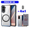 4IN1 Poco M7 4G Anti-fall Mobile Phone Case With Ring Iron Sheet Magnet for Poco F7 C71 C85 C75 Redmi 15C 15 Screen protector Film+lens film+back film. 