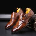 Men's Business Dress office shoes crocodile grain leather shoes mens buckle casual wedding party shoes men flats plus size. 