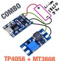 MT3608 + TP4056 Combo 18650 lithium ion battery charger and boost converter for Arduino ESP32 Node MCU DIY Projects. 