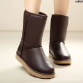 Thickened Women's Non-Slip Mid-Calf Bristle Snow Boots Korean Style Student Leather Short Warmth Retention Material Shoes and Boots Waterproof Winter ˆ. 