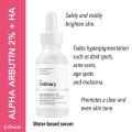 Made in CANADA the ORDINARY Alpha Arbutin 2% + HA Hyperpigmentation Serum 30ml. A Concentrated Serum with Purified Hyaluronic Acid (toaa). 