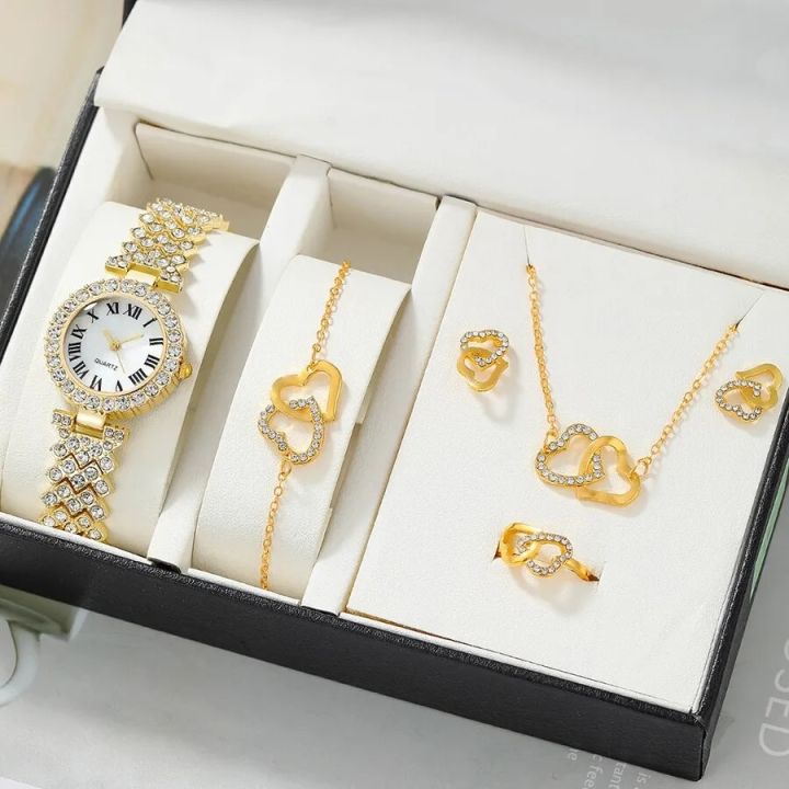 Diamond%20Casual%20Fashion%20Watch%20for%20Women%20-%206pc%20Dainty%20Quartz%20Watch%20Heart%20Jewelry%20Set%20with%20Double%20Heart%20Necklace%20Bracelet%20Earrings%20Ring%20-%20Image%202