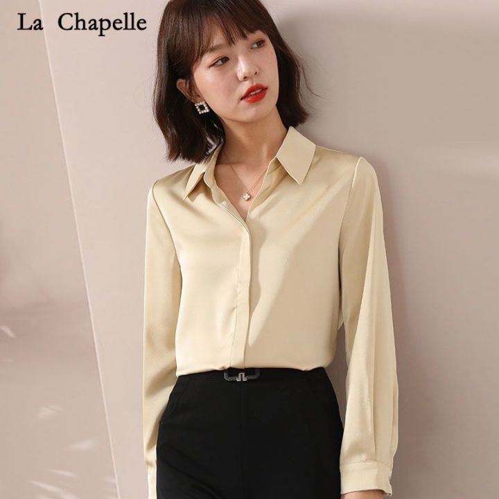 La%20Chabel%20Korean%20Style%20Satin%20White%20Shirt%20Women's%20Long%20Sleeve%202024%20Spring/Summer%20New%20Design%20Sense%20All-Matching%20Top%20-%20Image%204