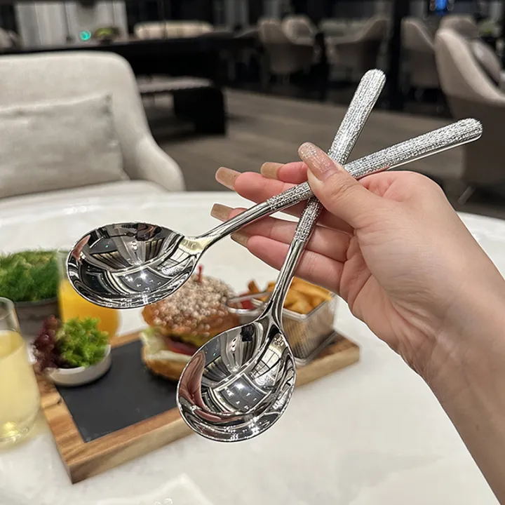 304 Stainless Steel Spoon Long Handle Tablespoons Hot Pot Soup Ladle Ramen Noodles Scoop Kitchen Tableware Cooking Utensils