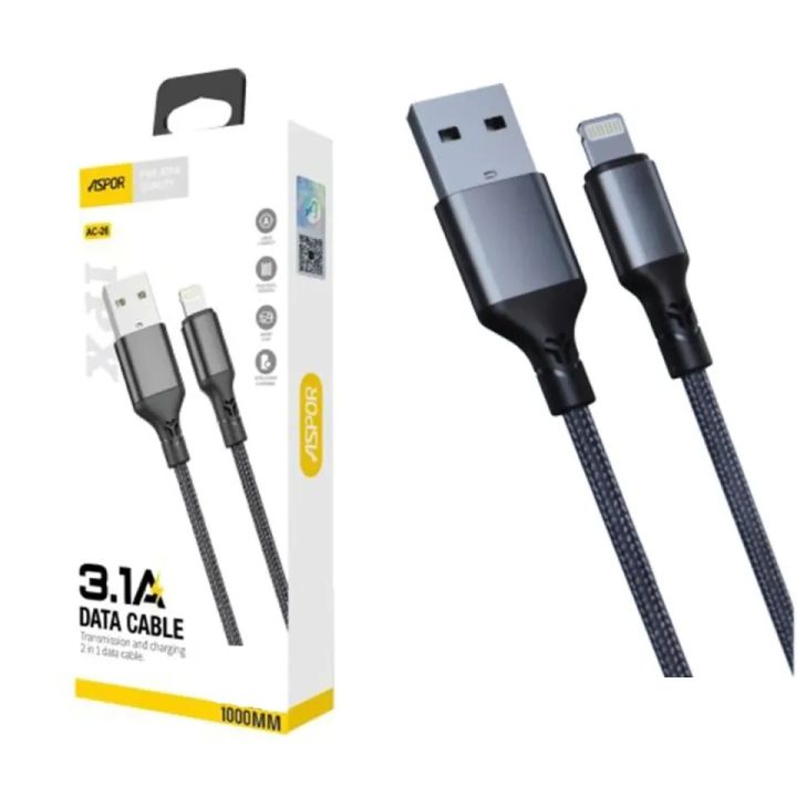 Iphone%20Lightning%20cable%20%20Aspor%20%203.1A%20Transmission%20And%20Charging%202%20In%201%20Data%20Cable%20AC-26%20-%20Image%204