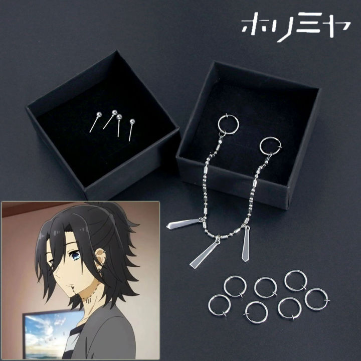 1 Set Anime Horimiya Miyamura Izumi Earrings Cosplay Ear Clip Lip Chain Stainless Steel Earrings For Women Men Party Jewelry