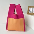 【ALLGOOD】 Niche Design Plaid Shopping Bags Shoulder Bag Women Girls Knot Wrist Bag Tote Bag Handmade Knit Handbag. 