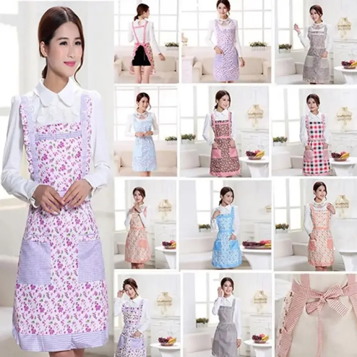 %E3%80%90HUT%E3%80%91%20Women%5C'S%20Waterproof%20Floral%20Dotted%20Plaid%20Kitchen%20Cooking%20Bib%20Apron%20With%20Pocket%20-%20Image%204