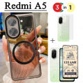 Redmi A5 Case Magnetic Sticker Shockproof Phone Case for Redmi A4 A3 14C 3in1 Tempered Glass Screen Protector+back film. 