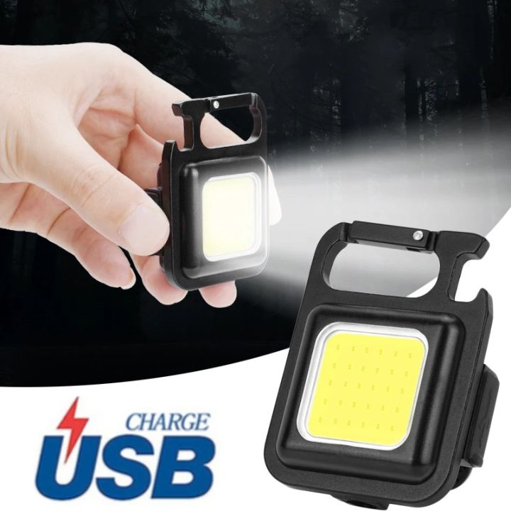 COB Keychain Flashlights Lumens Rechargeable Small Keychain Lights,4 Light Modes Portable Pocket Light with Folding Bracket Bottle Opener and Magnet Base