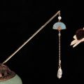 【User-friendly】 Elegant Creative Alloy Fan Shape Bun Hair Headgear Cheongsam Headwear Hair Accessory Women Hair Stick Chinese Style Hairpin.