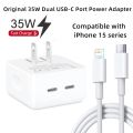 Original 35W PD Dual USB-C Power Adapter For iPhone 15 14 13 12 11 Pro Max 15 Plus XR XS Max iPad Pro Type C Port PD 3.0 Fast Charging Foldable US Plug Wall Charger. 