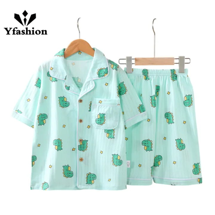 Yfashion%202pcs%20Children%20Air-conditioning%20Homewear%20Set%20Cartoon%20Printing%20Short%20Sleeves%20Tops%20Shorts%20Pajamas%20Suit%20For%20Boys%20Cotton%20Girls%20-%20Image%209