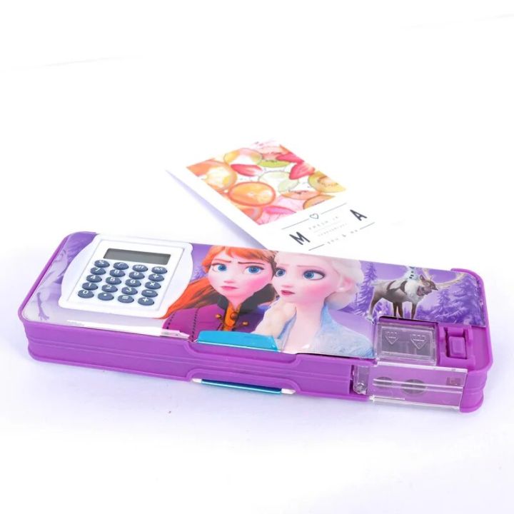 Disney Frozen Double Cartoon Stationery Box + Calculator Student Creative Multifunctional Pencil Box School Supplies Gift