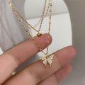 Elegant Plated Chain Butterfly Necklace -Multi-Layer Link -Charm Pendant Clavicle Choker Necklace for Women Statement Jewelry. 