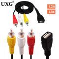 1.5m Usb Female To 3 Rca Male/female Audio Converter Video Av A/v Cable Camcorder Adapter Usb To Rca Cable For Av Port Tv Box. 