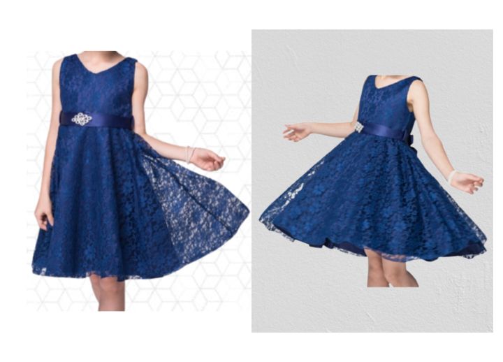 Kids Lace Full Flared Frock Dark Blue Color