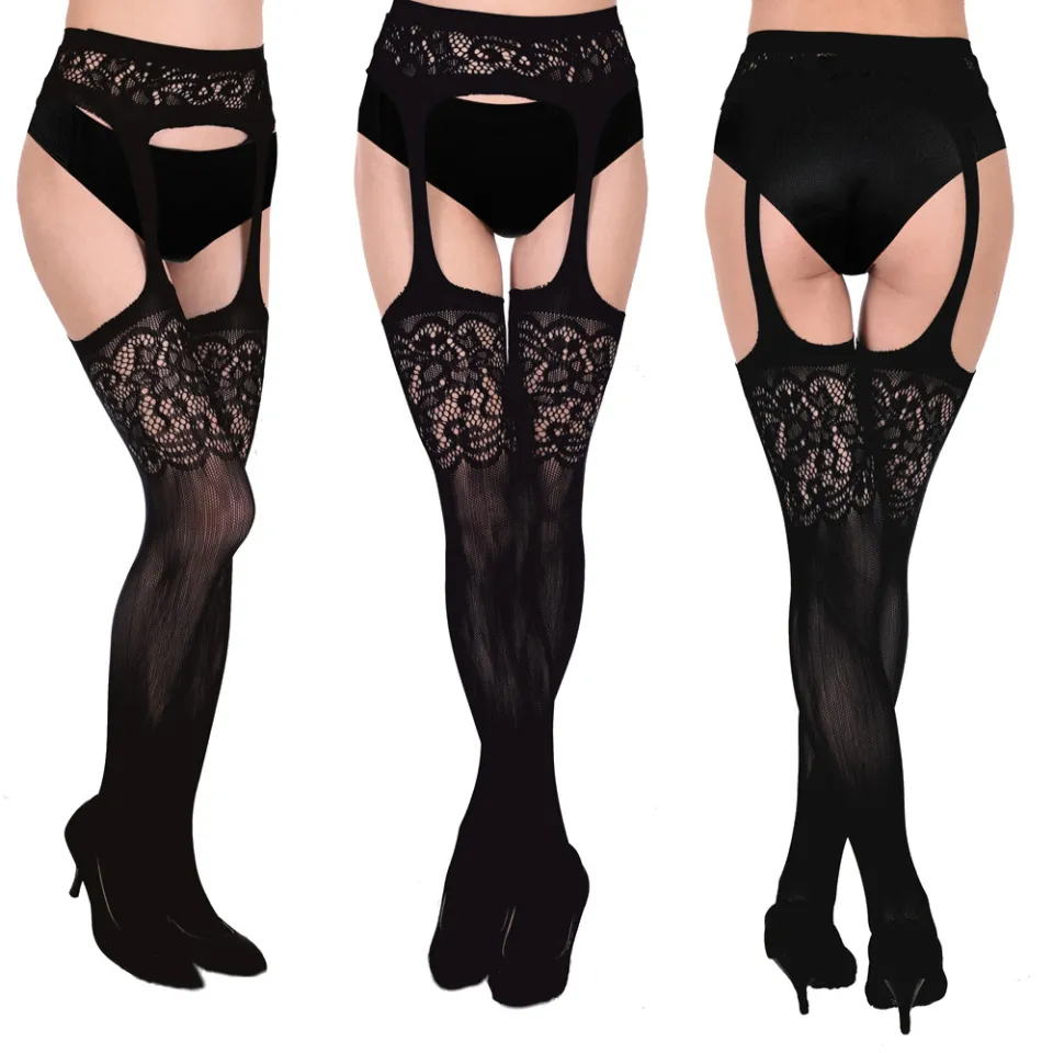 large garter belt 25-26 Hot Women\'s Garter Belt High Waist Lace One-piece Stockings main image 0