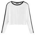 White Reglan Sleeve Black Contrast Lined Women Crop Top T Shirts | Tt9067 , crop top for women. 