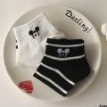 Thin Summer ins Low-Cut Women's Black and White Cute Stripes Socks Top Short Socks Trendy Japanese Mickey Cartoon Low. 