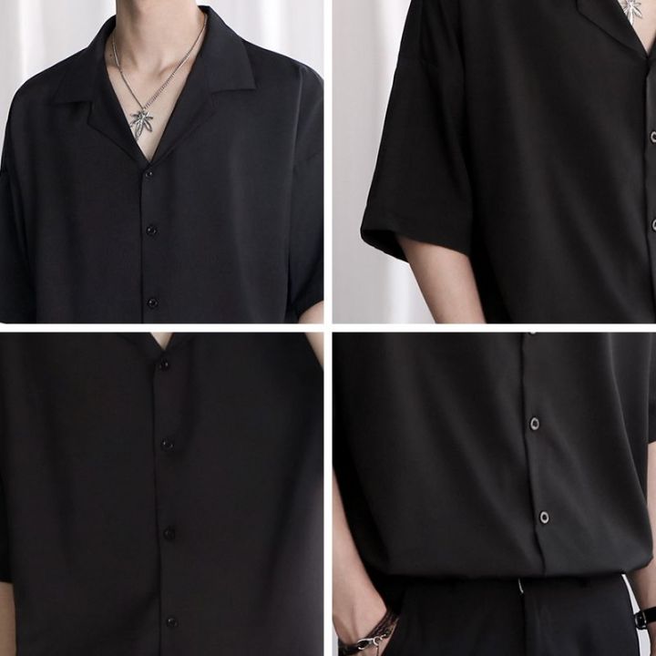 Shijitu%20Ice%20Silk%20Short%20Sleeve%20Shirt%20Men's%20Summer%20High-Grade%20Black%20ins%20Trendy%20Half%20Sleeve%20Loose%20Casual%20Simple%20Set%20-%20Image%202