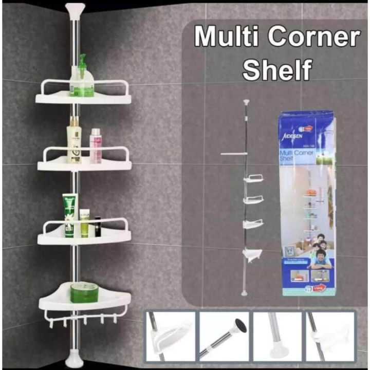 Adjustable Multi Corner Shelf Caddy Holder, Stainless Telescopic Shower Corner Bathroom Shelf Rack With Heavy Duty, Space Saving Organizer For 4 Tier Stand Bathroom Corner Rack