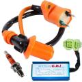 High Performance Racing Ignition Coil 6 Pin CDI 3 Electrode Spark Plug for GY6 50Cc 150Cc 125Cc ATV Moped Scooter Parts. 