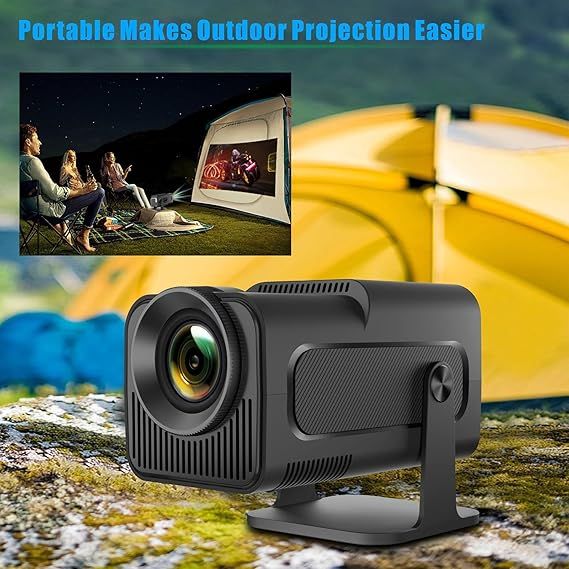 New HY320 Mini Portable Auto Keystone Projector, Native1080P 4K FHD, Support 10,000 Lumens with WiFi 6, BT 5.0, 180 Degree Rotation, Built-in Android 11.0 - Black