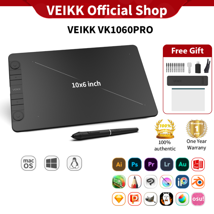 VEIKK VK1060PRO Graphic Tablet Digital Drawing Pad Pen Tablet with 8192 Tilt function Passive Pen