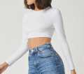 Women's Ribbed Long Sleeve Crop Top Comfortable Stretchy Knitwear for All Seasons. 