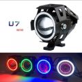 1pc U7 Motorcycle Angel Eye Headlight Fog lamp Motor DRL spotlights Black Body LED Fog Light random color for Universal For Bike. 
