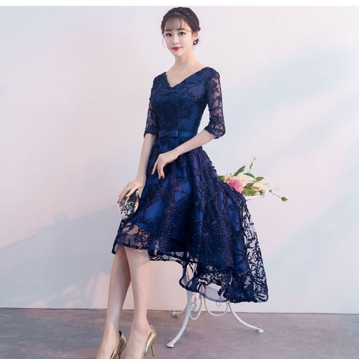 Banquet%20Evening%20Dress%202024%20New%20Spring%20and%20Summer%20Korean%20Style%20Short%20Front%20and%20Long%20Back%20Fairy%20Dress%20Bridesmaid%20Dress%20Women's%20Slimming%20-%20Image%202