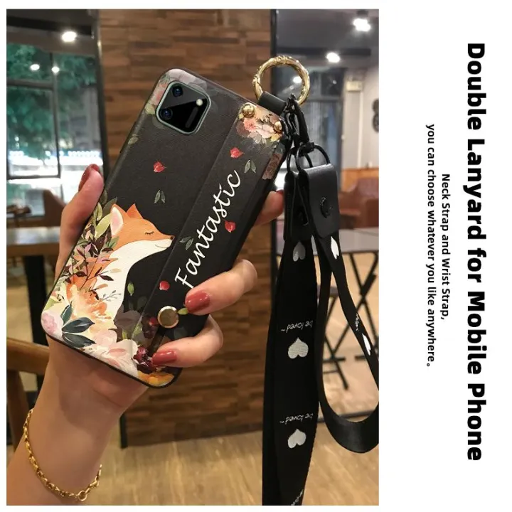 protective%20Fashion%20Design%20Phone%20Case%20For%20OPPO%20Realme%20C11%20Flower%20Wristband%20Shockproof%20Anti-knock%20Kickstand%20Anti-dust%20ring%20-%20Image%204