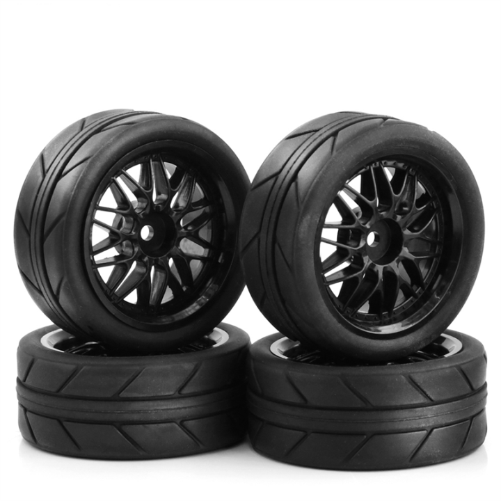 Set Di 4 Pneumatici Drift In Gomma Rigida Per Auto RC Tamiya TT02 1:10 – Ruote Nere Con Cerchi, Diametro 62mm, Attacco 12mm - 2