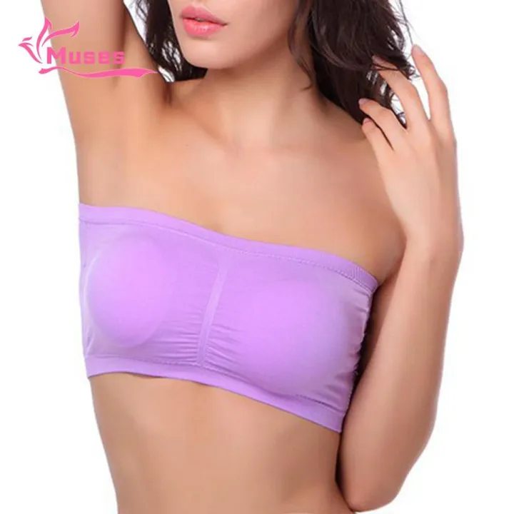 Muses Mall Women Solid Color Padded Tube Top Bandeau Strapless Bra Brassiere Chest Wrap
