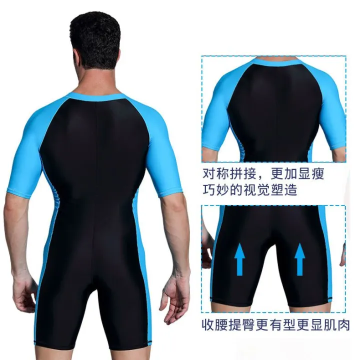 Swimming%20Suit%20Men's%20One-Piece%20Swimming%20Trunks%20Men's%20Short-Sleeved%20Sports%20College%20Student%20Training%20Sun%20Protection%20High-End%20plus%20Size%20Swimsuit%20-%20Image%207