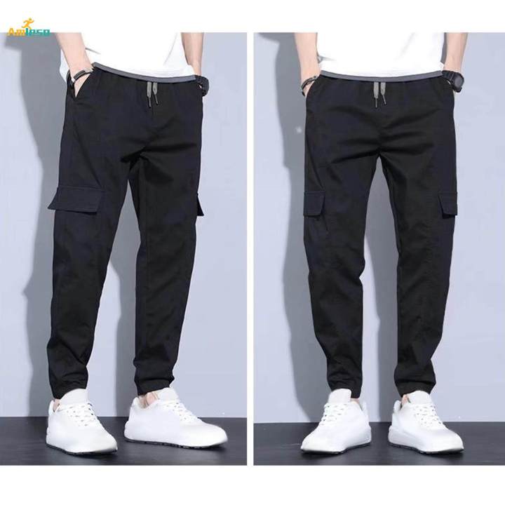 Mens%20Cargo%20Pant%20Multiple%20Pockets%20High%20Waist%20Trousers%20Straight%20Wide%20Leg%20Baggy%20M%20Black%20-%20Image%204